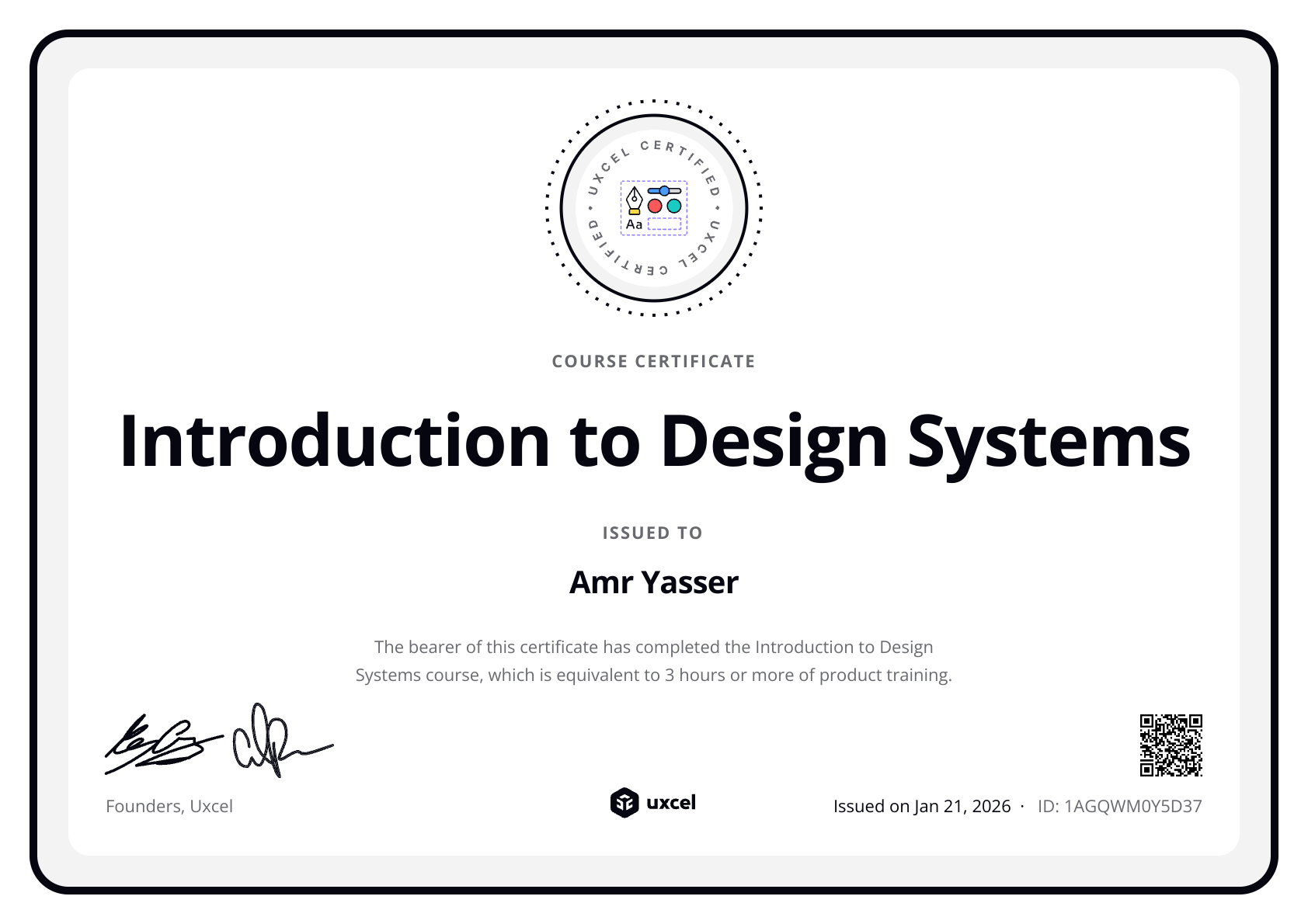 Amr Yasser's certificate